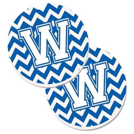Carolines Treasures Letter W Chevron Blue and White  Cup Holder Car Coaster, PK2 CJ1045-WCARC